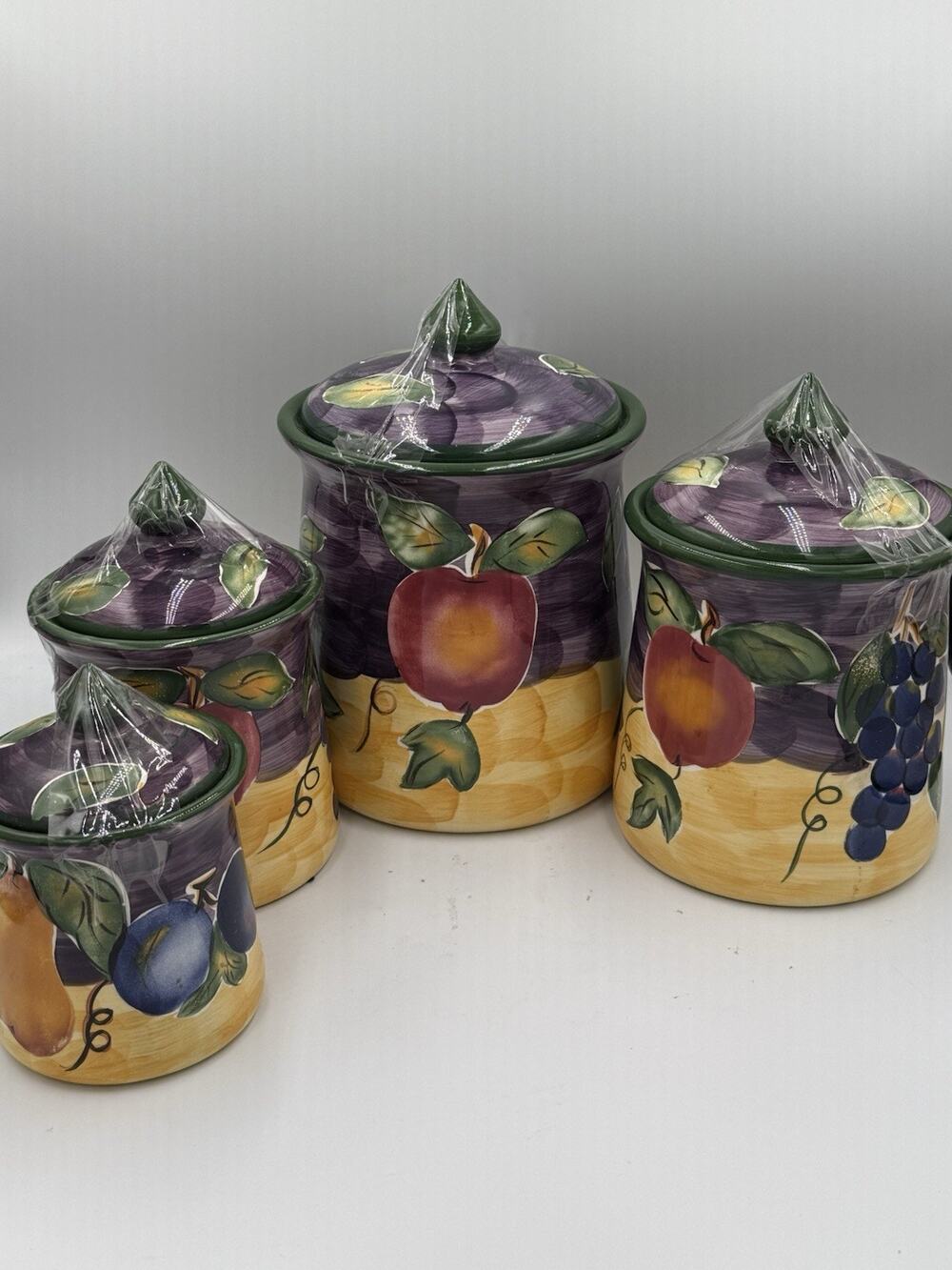 Tabletops Unlimited Vintage Scandicci Hand Painted Ceramic Fruit Canister Set 4